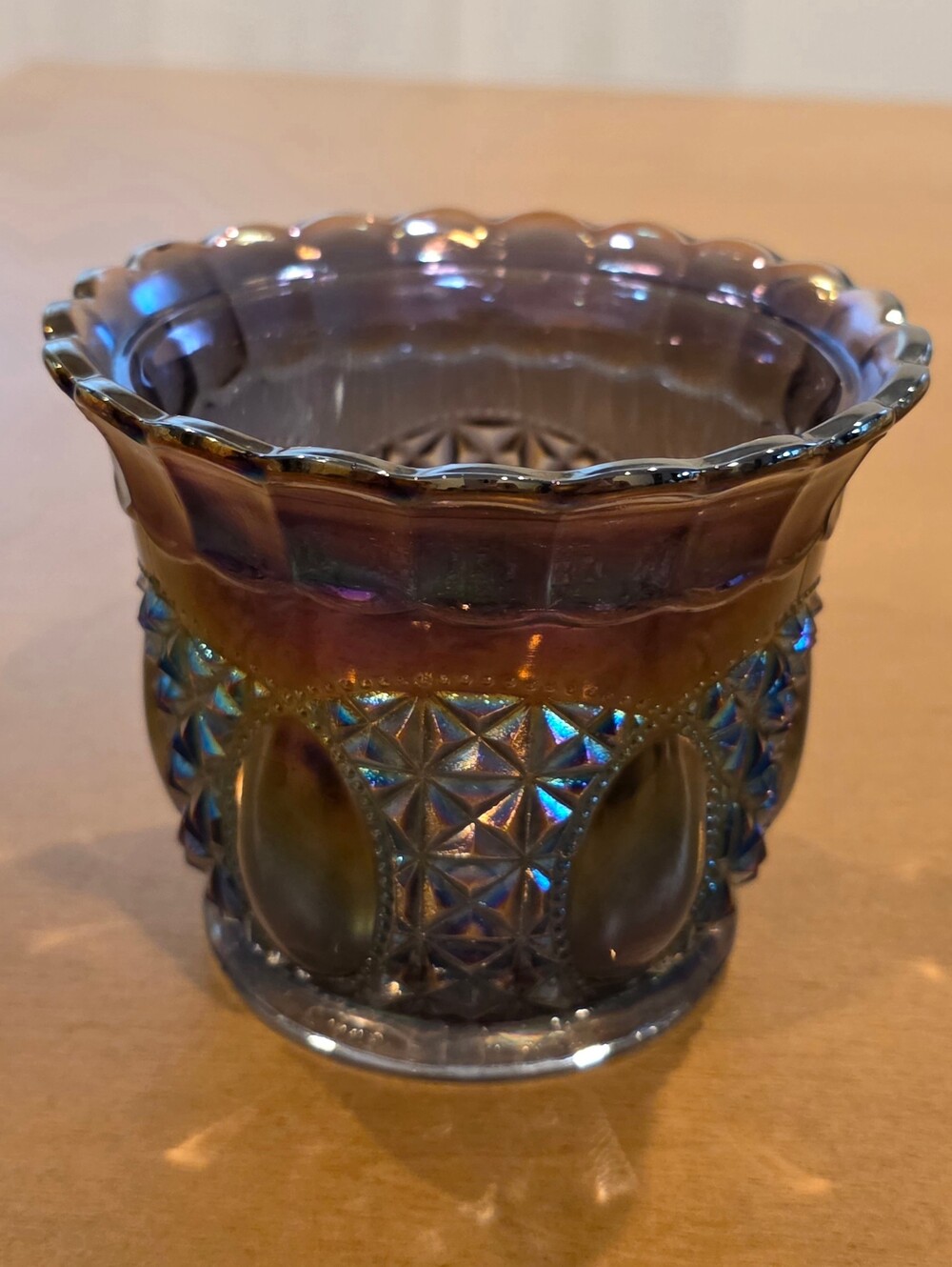 Vintage Imperial Glass( IG) Iridescent amethyst Carnival Glass Vase